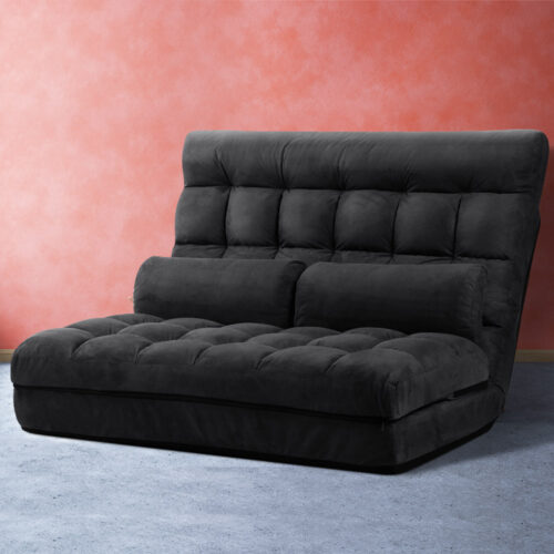 Artiss Lounge Sofa Bed 2-seater Charcoal Suede - Image 9