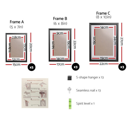 Artiss Photo Frames Art Holder 11PCS 5x7" 6x8" 8x10" Black - Image 3