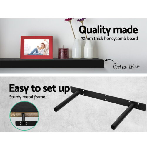 Artiss Floating Wall Shelf Set of 3 Black - Image 5