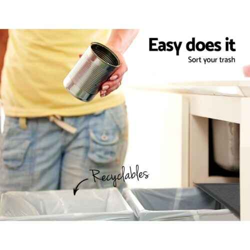 Cefito Pull Out Bin Kitchen Double Basket 2X15L Black - Image 5