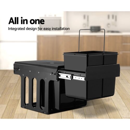 Cefito Pull Out Bin Kitchen Double Basket 2X15L Black - Image 7