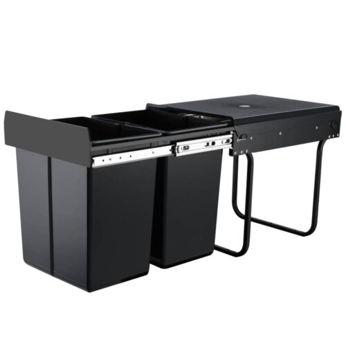 Cefito Pull Out Bin Kitchen Double Basket 2X20L Black - Image 2