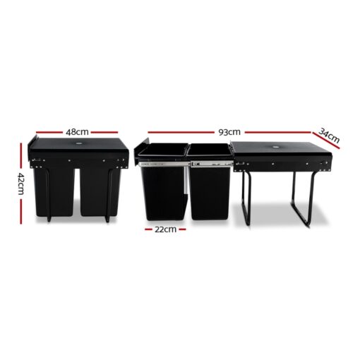 Cefito Pull Out Bin Kitchen Double Basket 2X20L Black - Image 3