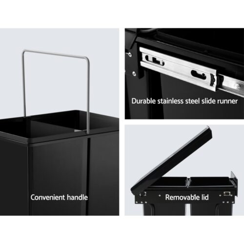 Cefito Pull Out Bin Kitchen Double Basket 2X20L Black - Image 6