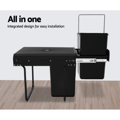 Cefito Pull Out Bin Kitchen Double Basket 2X20L Black - Image 7