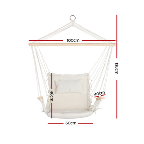 Gardeon Hammock Chair Hanging with Armrest Camping Hammocks Cream - Image 3