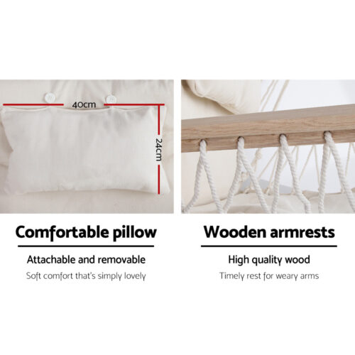 Gardeon Hammock Chair Hanging with Armrest Camping Hammocks Cream - Image 7