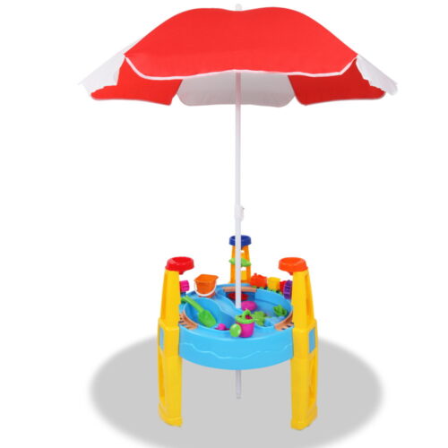 Keezi Kids Sandpit Pretend Play Set Water Sand Table Children Outdoor Toy Umbrella - Image 2