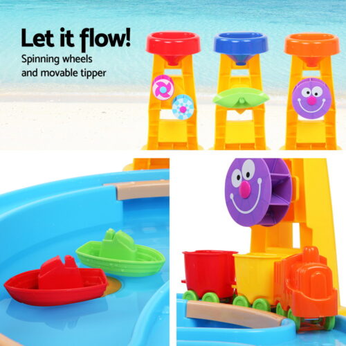 Keezi Kids Sandpit Pretend Play Set Water Sand Table Children Outdoor Toy Umbrella - Image 7