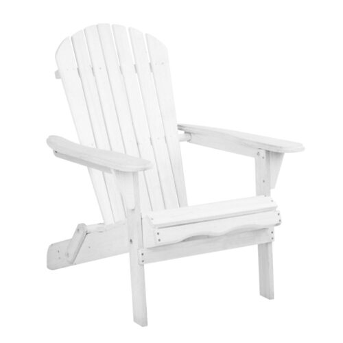 Gardeon Adirondack Outdoor Chairs Wooden Foldable Beach Chair Patio Furniture White - Image 2