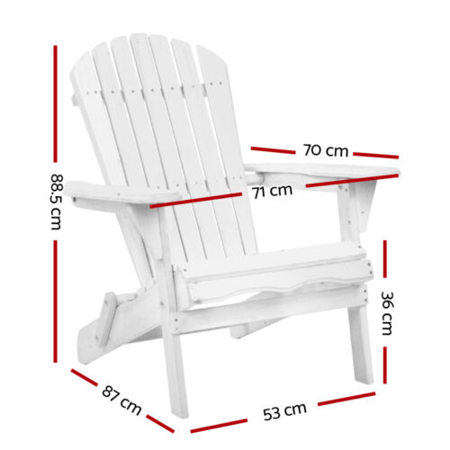 Gardeon Adirondack Outdoor Chairs Wooden Foldable Beach Chair Patio Furniture White - Image 3