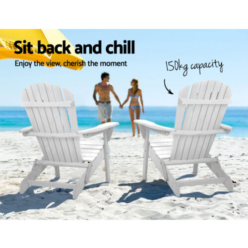 Gardeon Adirondack Outdoor Chairs Wooden Foldable Beach Chair Patio Furniture White - Image 8