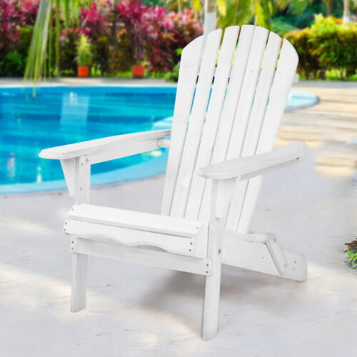 Gardeon Adirondack Outdoor Chairs Wooden Foldable Beach Chair Patio Furniture White - Image 9