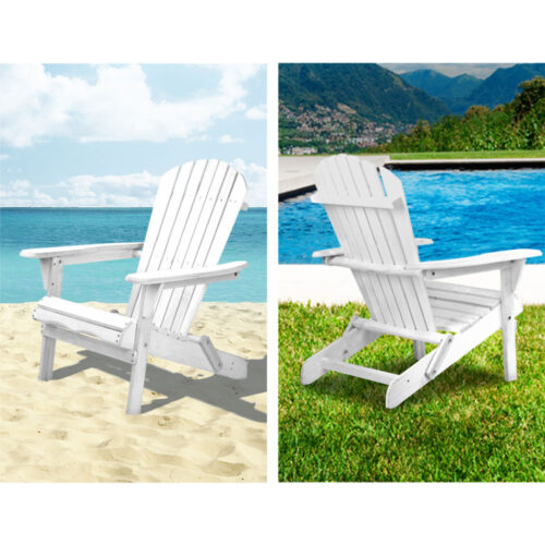 Gardeon Adirondack Outdoor Chairs Wooden Foldable Beach Chair Patio Furniture White - Image 11