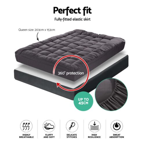 Giselle Bedding Mattress Topper Pillowtop Bamboo Charcoal Queen - Image 3