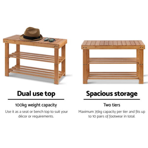 Artiss Shoe Rack Shoe Bench 10 Pairs Bamboo - Image 8