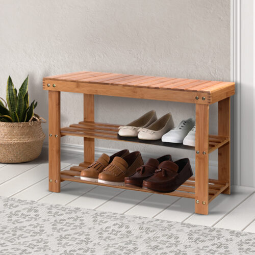 Artiss Shoe Rack Shoe Bench 10 Pairs Bamboo - Image 9