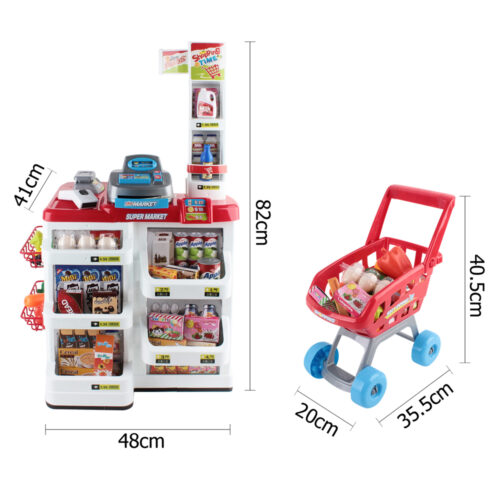 Keezi Kids Pretend Role Play Supermarket 24 Piece Playset Cash Register Trolley - Image 3