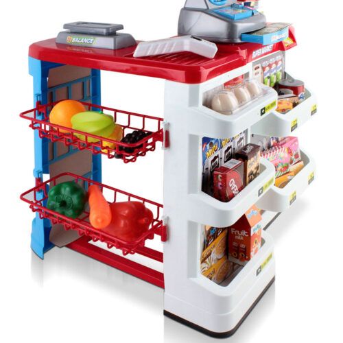 Keezi Kids Pretend Role Play Supermarket 24 Piece Playset Cash Register Trolley - Image 5