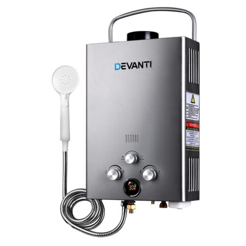 Devanti Portable Gas Water Heater 8L/Min LPG System Grey - Image 2