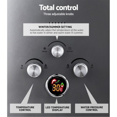 Devanti Portable Gas Water Heater 8L/Min LPG System Grey - Image 7