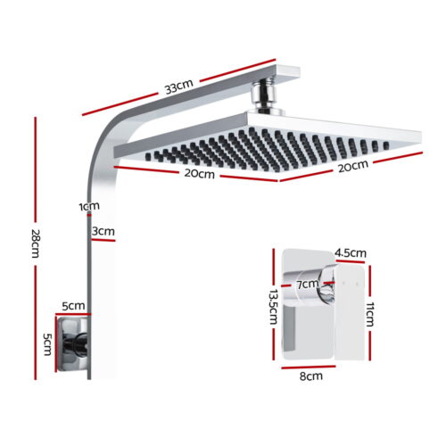 Cefito 8'' Rain Shower Head Wall Arm Square High Pressure Mixer Tap Chrome - Image 3