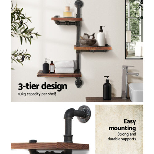 Artiss Floating DIY Pipe Shelf 3 Tiers - IVAN - Image 7