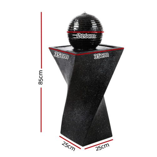 Gardeon Solar Water Feature Twisted Fountain LED Light Bird Bath 85CM Black - Image 2