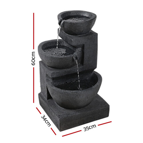 Gardeon Solar Water Feature Cascading Fountain 3-Tier Bowl LED Lights 60CM Blue - Image 2