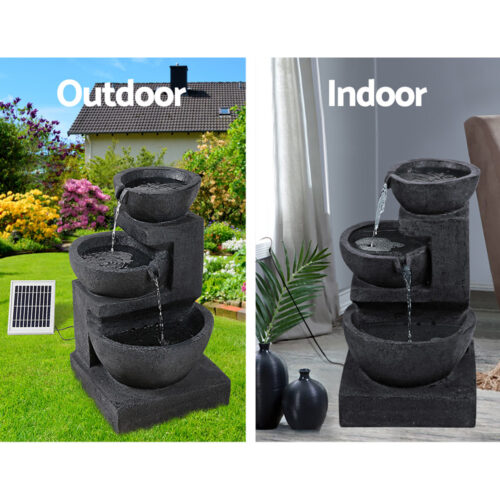 Gardeon Solar Water Feature Cascading Fountain 3-Tier Bowl LED Lights 60CM Blue - Image 4