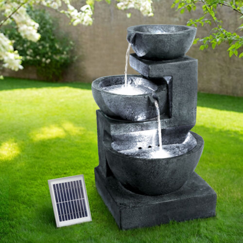 Gardeon Solar Water Feature Cascading Fountain 3-Tier Bowl LED Lights 60CM Blue - Image 8