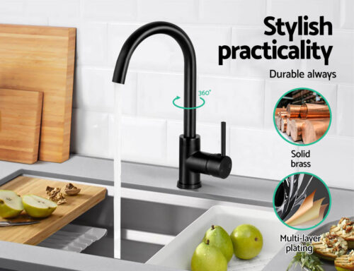 Cefito Kitchen Mixer Tap Mixer Round Sink Faucet Basin Laundry Black - Image 5