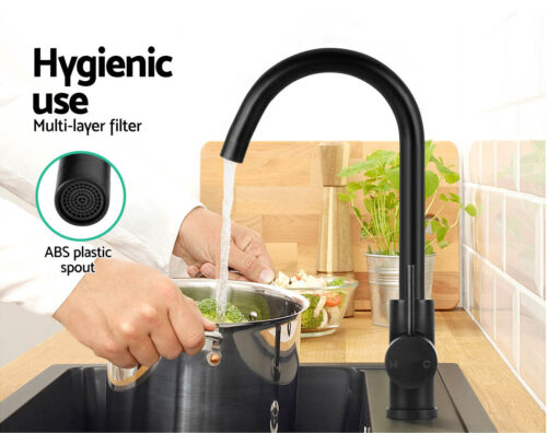 Cefito Kitchen Mixer Tap Mixer Round Sink Faucet Basin Laundry Black - Image 6