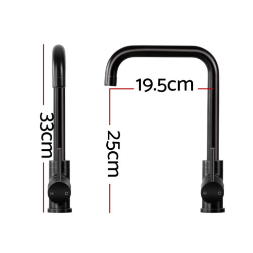 Cefito Kitchen Mixer Tap Mixer Rectangle Sink Faucet Basin Laundry Black - Image 2