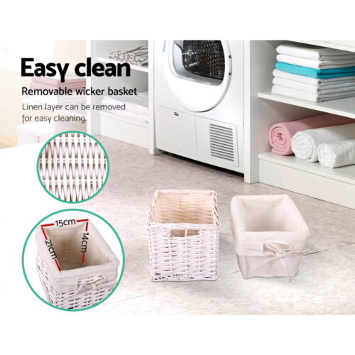 Artiss Bedside Table 1 Drawer with Basket Rustic White X2 - Image 5