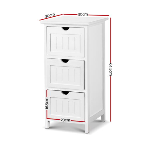 Artiss Bedside Table Bathroom Storage Cabinet 3 Drawers White - Image 2