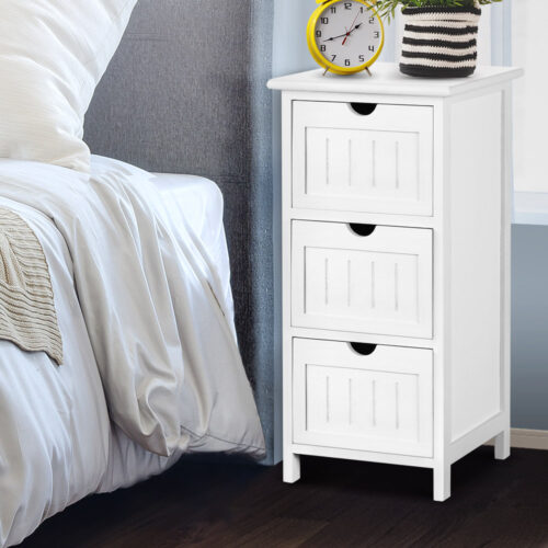 Artiss Bedside Table Bathroom Storage Cabinet 3 Drawers White - Image 7