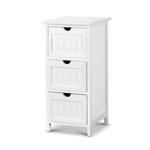 Artiss Bedside Table Bathroom Storage Cabinet 3 Drawers White - Image 8