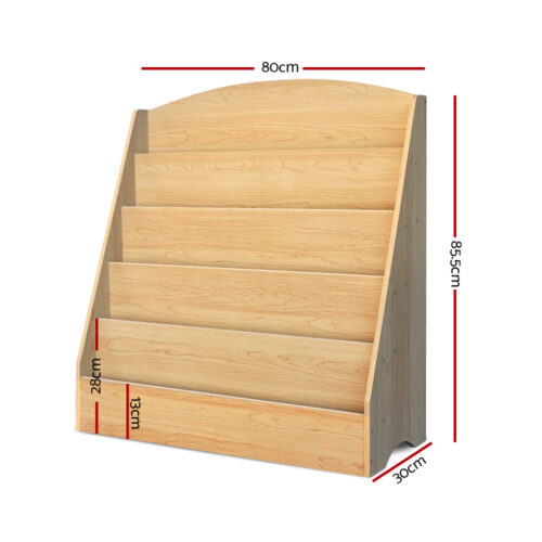 Keezi 5 Tiers Kids Bookshelf Magazine Shelf Organiser Bookcase Display Rack - Image 4