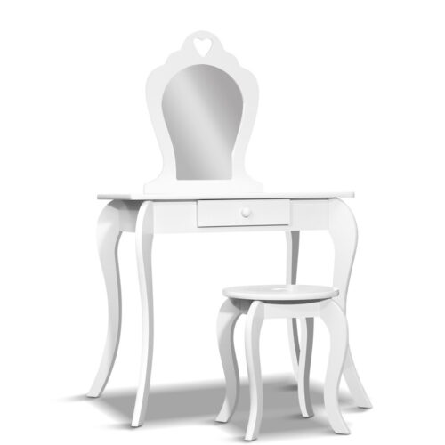 Keezi Kids Dressing Table Stool Set Vanity Mirror Princess Children Makeup White - Image 3