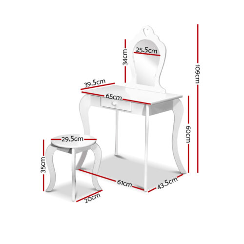 Keezi Kids Dressing Table Stool Set Vanity Mirror Princess Children Makeup White - Image 4