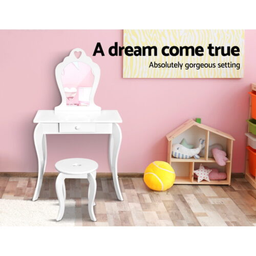 Keezi Kids Dressing Table Stool Set Vanity Mirror Princess Children Makeup White - Image 5