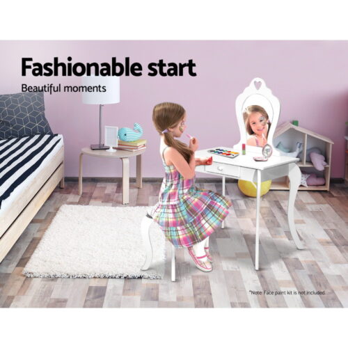 Keezi Kids Dressing Table Stool Set Vanity Mirror Princess Children Makeup White - Image 6
