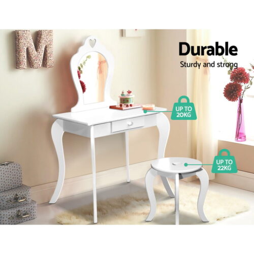 Keezi Kids Dressing Table Stool Set Vanity Mirror Princess Children Makeup White - Image 8