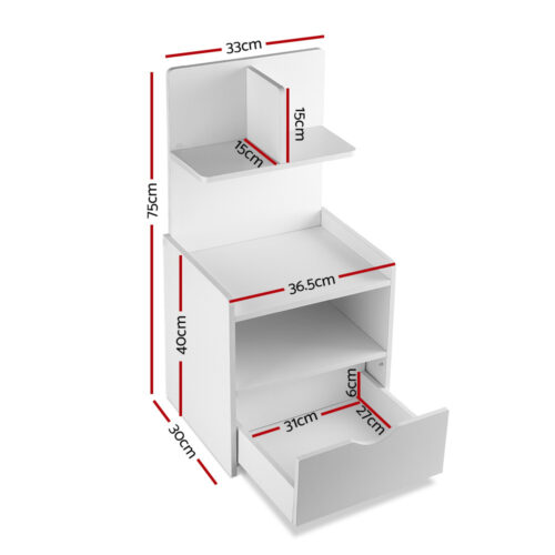 Artiss Bedside Table 1 Drawer with Shelves - EVERMORE White - Image 4