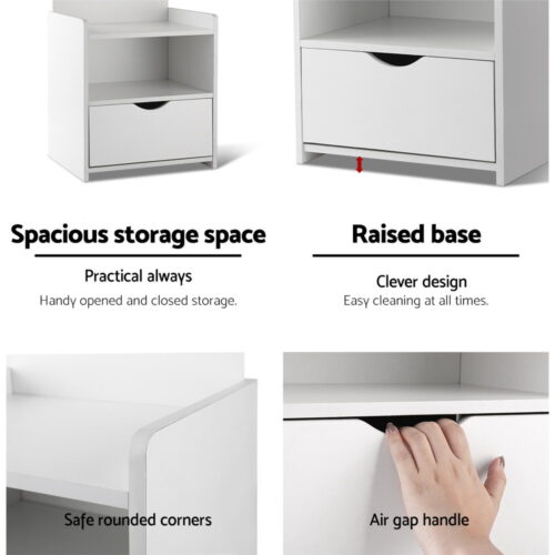 Artiss Bedside Table 1 Drawer with Shelves - EVERMORE White - Image 8