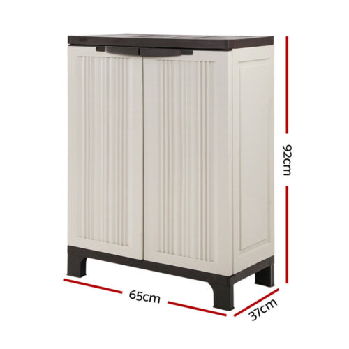 Gardeon Outdoor Storage Cabinet Box 92cm Lockable Cupboard Sheds Garage Adjustable Beige - Image 4