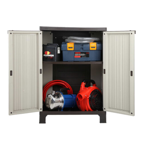 Gardeon Outdoor Storage Cabinet Box 92cm Lockable Cupboard Sheds Garage Adjustable Beige - Image 5