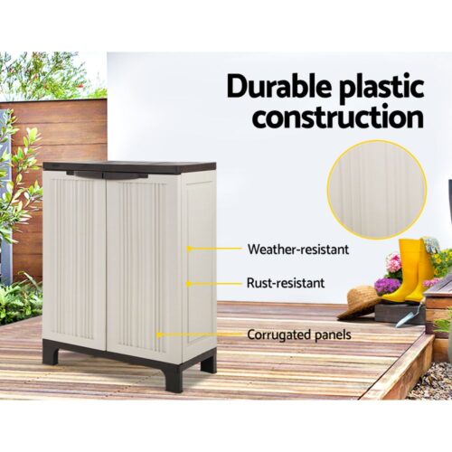 Gardeon Outdoor Storage Cabinet Box 92cm Lockable Cupboard Sheds Garage Adjustable Beige - Image 7