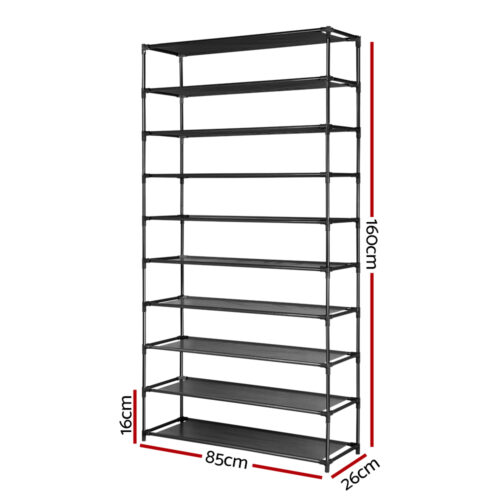 Artiss Shoe Rack Cabinet Stackable 50 Pairs 10-Tier Black - Image 4